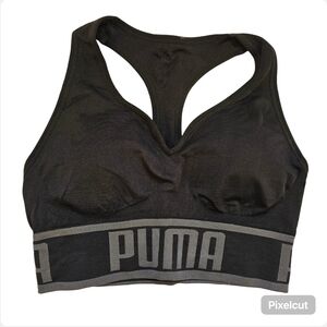 NWT Puma black and grey nylon elastane blend seamless training sports bra size S
